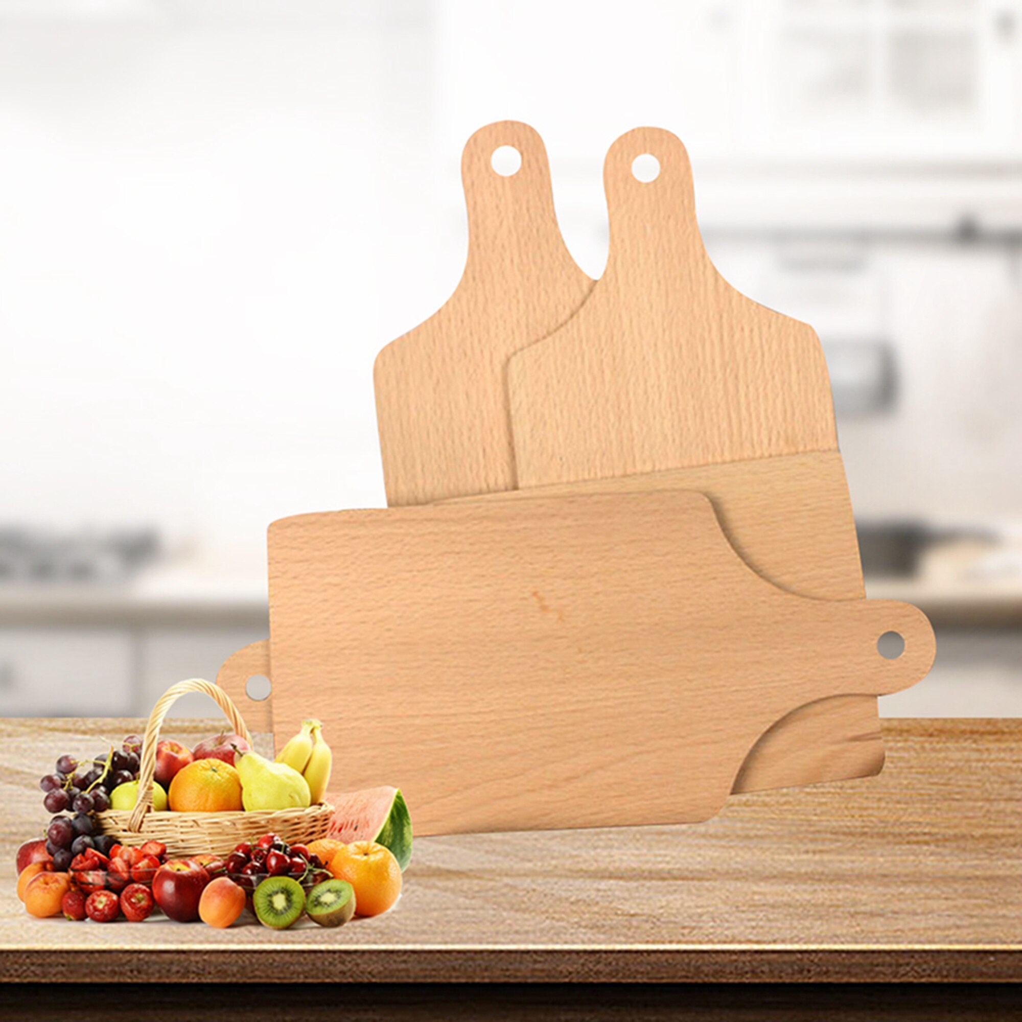 Tabla de cortar madera sólida con mango, herramientas de cocina, Rectangular, suave y firme
