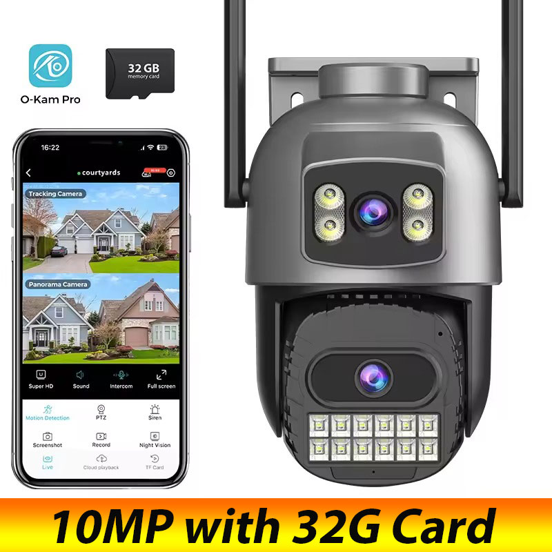 O-Kam Pro-Caméra de surveillance extérieure PTZ WiFi HD 15MP, dispositif de sécurité sans fil, avec suivi automatique et plusieurs écrans, n'aime numérique x10
