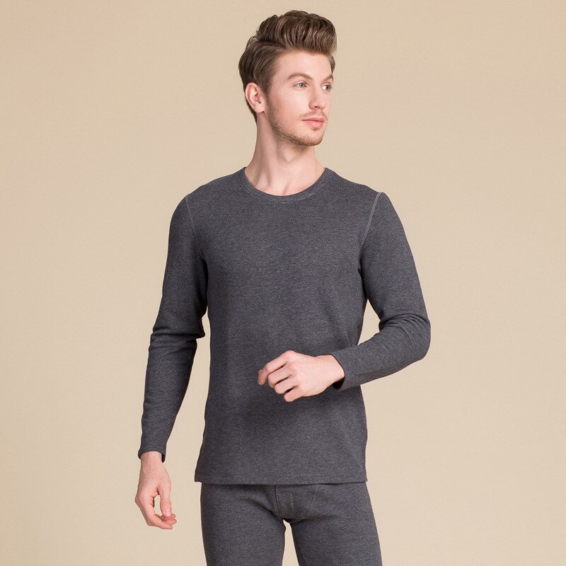 Silk Brushed Round Neck Thermal Underwear Cover Men 100% Silk and Plush Thickened Bottomed Autumn Clothes and Autumn Pants 8100: Deep grey / XXXL
