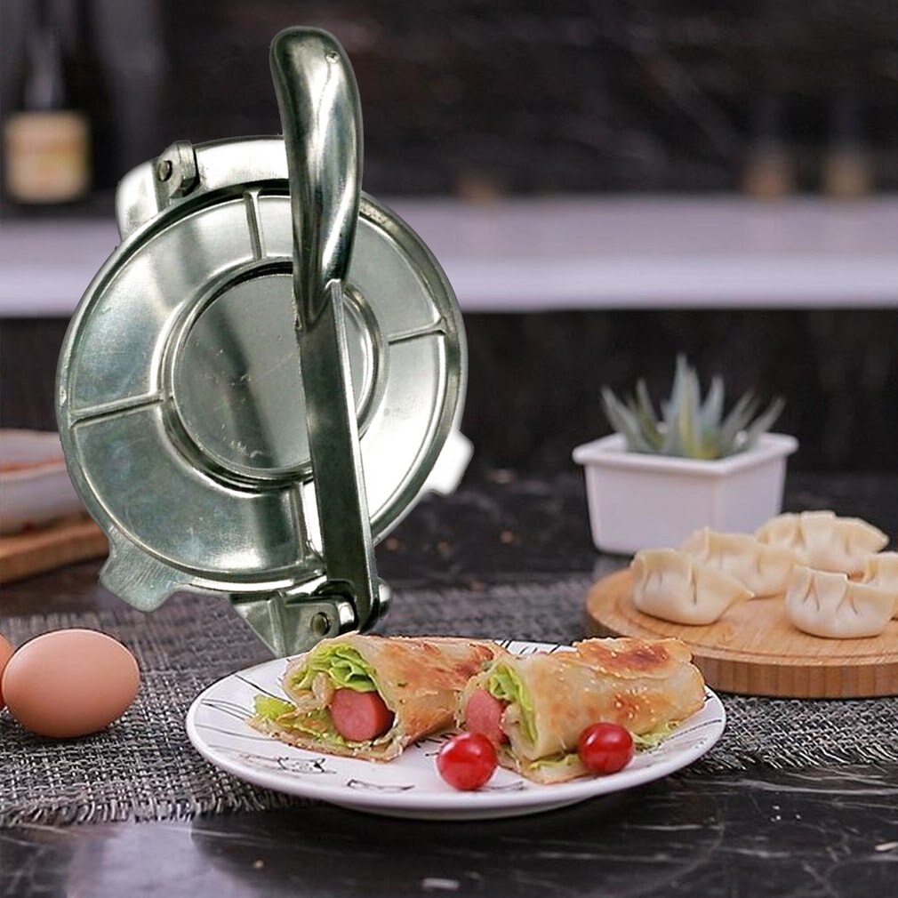 Prensa para Tortillas de 20CM, herramientas de prensado de masa fundida, suministros de cocina, prensa de acero inoxidable, Base plana, herramienta para hornear