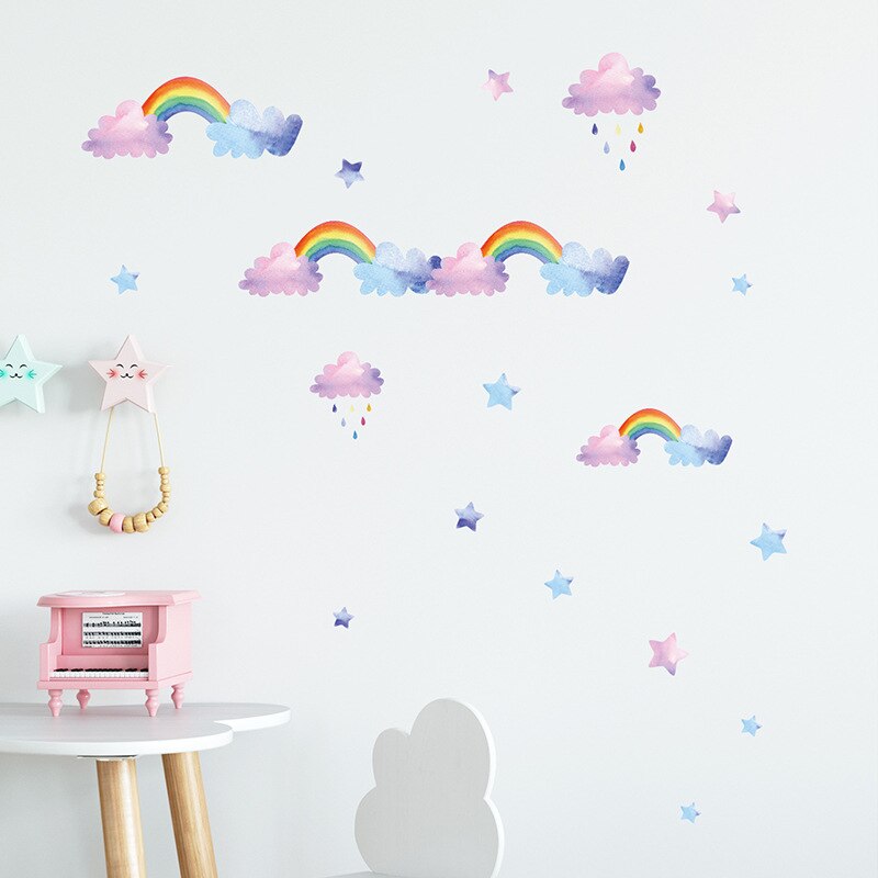 Tegneserie cloud rainbow wallstickers til baby børneværelser soveværelse garderobe boligindretning vægmaleri børnehave layout klistermærker tapet