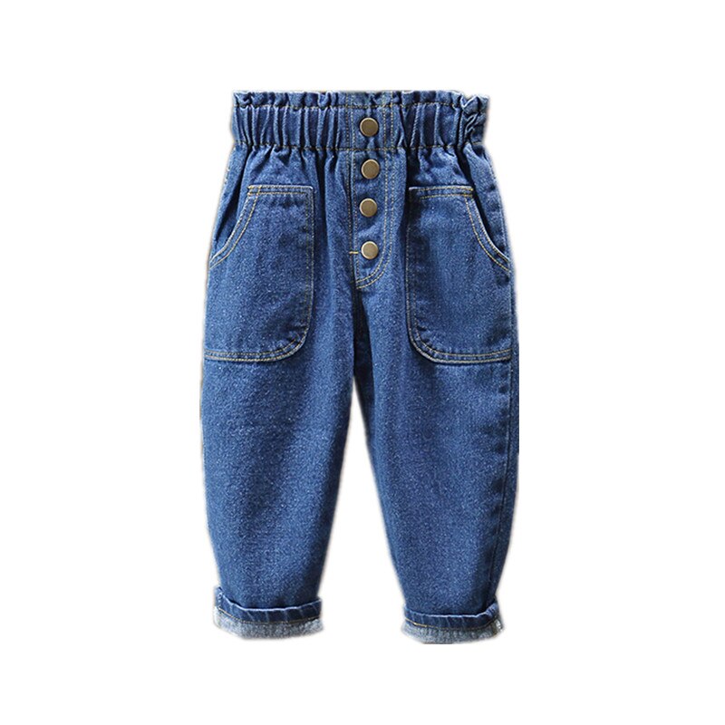 Flickor jeans höst vår barnkläder byxor barn jeansbyxor för baby girl jeans knapp småbarn: 2t