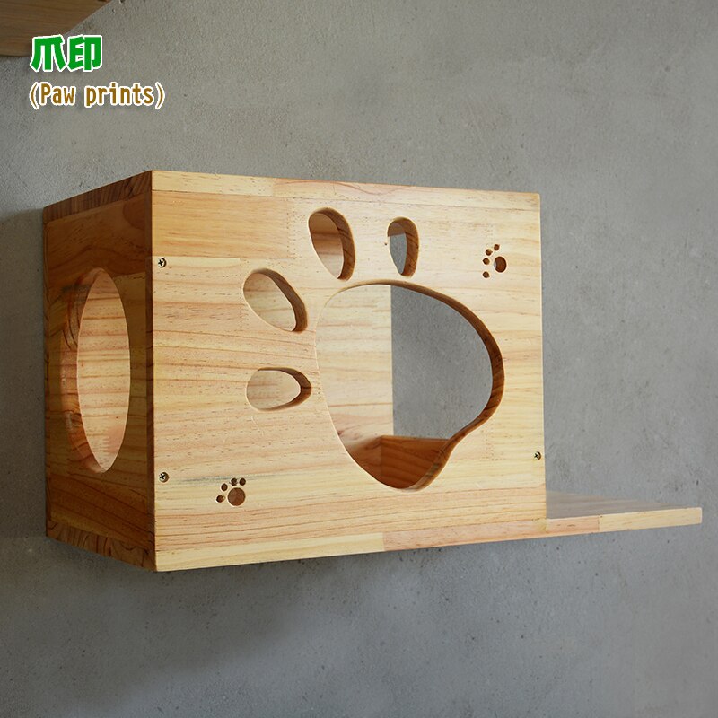 Cat Wood Hanging House Wall Mounted Cat Nest Kitten Climbing Scratching Frame DIY Pet Toys Cat Tower Cat Condo HW170: Paw prints