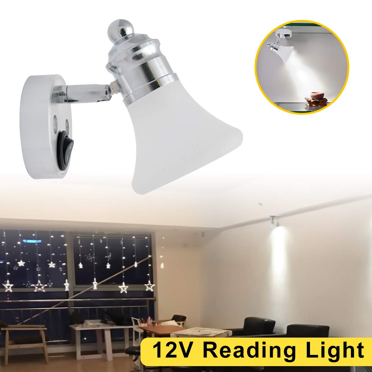 3500K 12V150LM LED Interior Light RV Caravan Trailer Boat Wall Mount Bedside Book Lamp