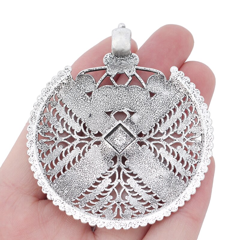 ZXZ 2pcs Large Bohemian Boho Filigree Embossed Charms Pendants for Necklace Jewelry Making Findings 74x64mm