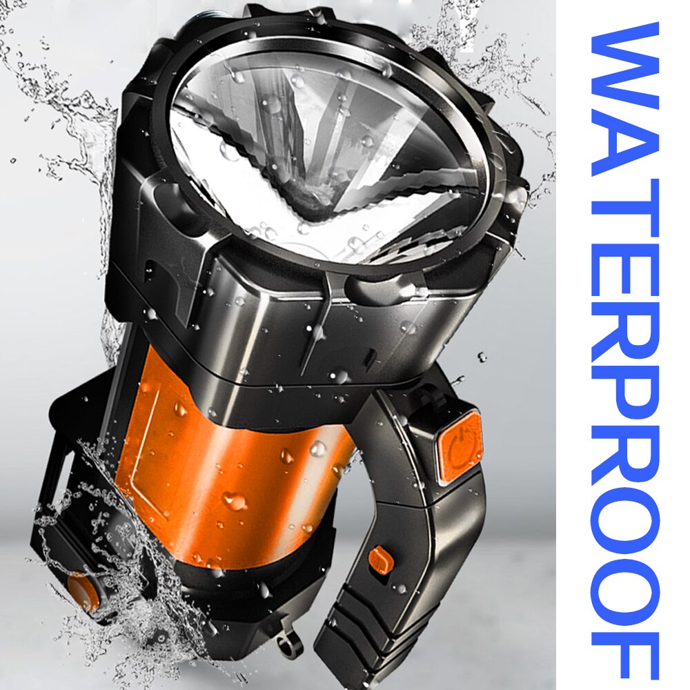 300W Portable LED Searchlight with Warning Red Light Handle Adjustment Work Light with Built-in Battery USB Rechargeable Lamp