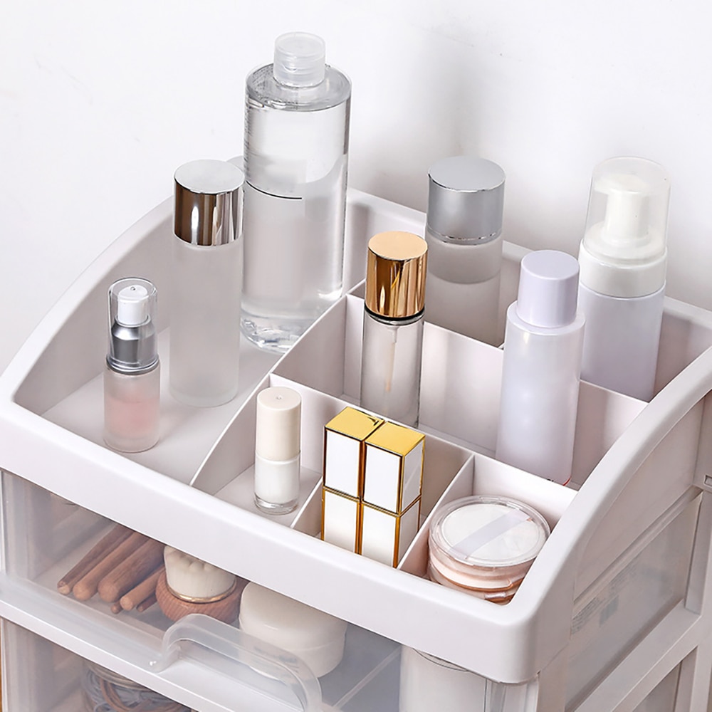 Cosmetics Storage Box Three Layer Drawer Makeup Jewelry Organizer Desktop Lipstick Nail Oil Container Beauty Cosmetic Case