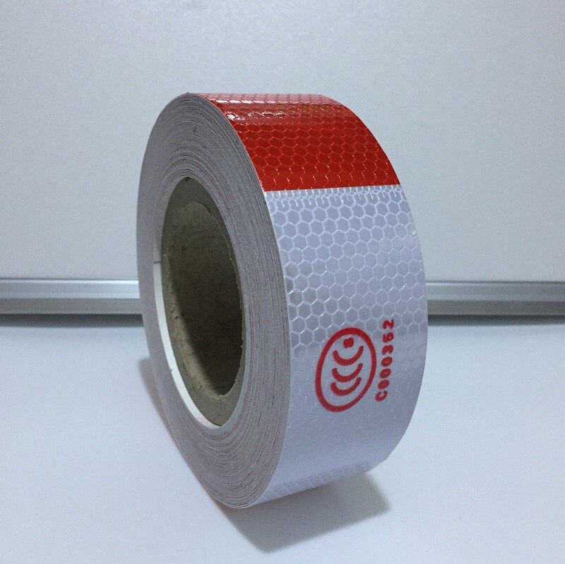 5cm*28M PVC White Add Red Reflective Warning Tape Directly Paste For Van Car Warning Posted