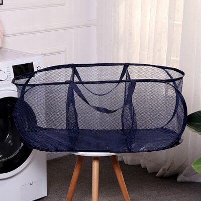 Home Collection Laundry Baske Foldable Three-compartment Laundry Basket Clothes Sorting Storage Basket: navy blue