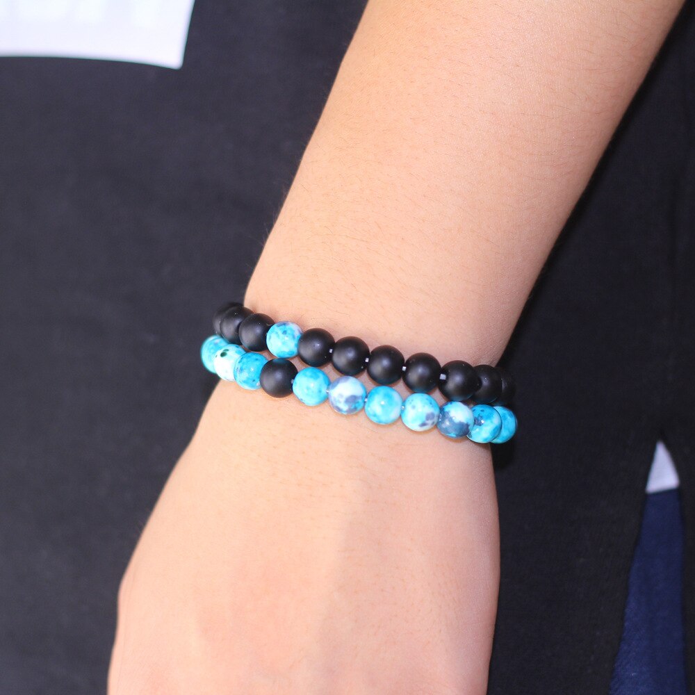 Couples Distance Bracelet Classic Natural Stone Retro Blue and Black Beaded Bracelets for Men Women Best Friend Christmas