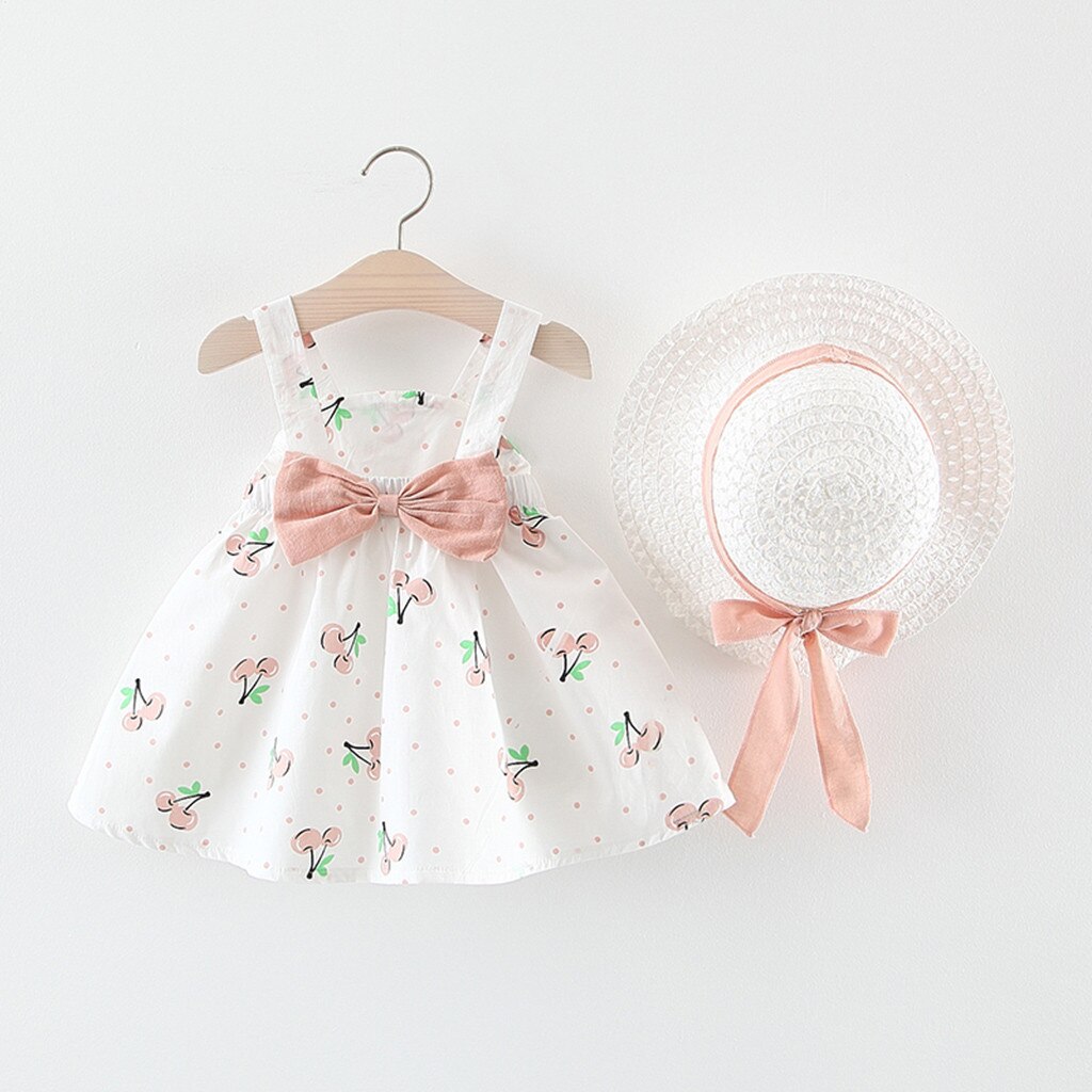 Robes pour bébés filles | Ensemble de 2 pièces, avec chapeau, sans manches, imprimé de fleurs, avec nœud, tenue princesse pour fête d'anniversaire, 20Jan3