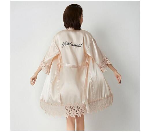 Champagne Bruid Bruidsmeisje Bruiloft Gewaad Kant Nachtkleding Homewear Sexy Satijnen Badjas Jurk Vrouwelijke Nachthemd Intieme Lingerie