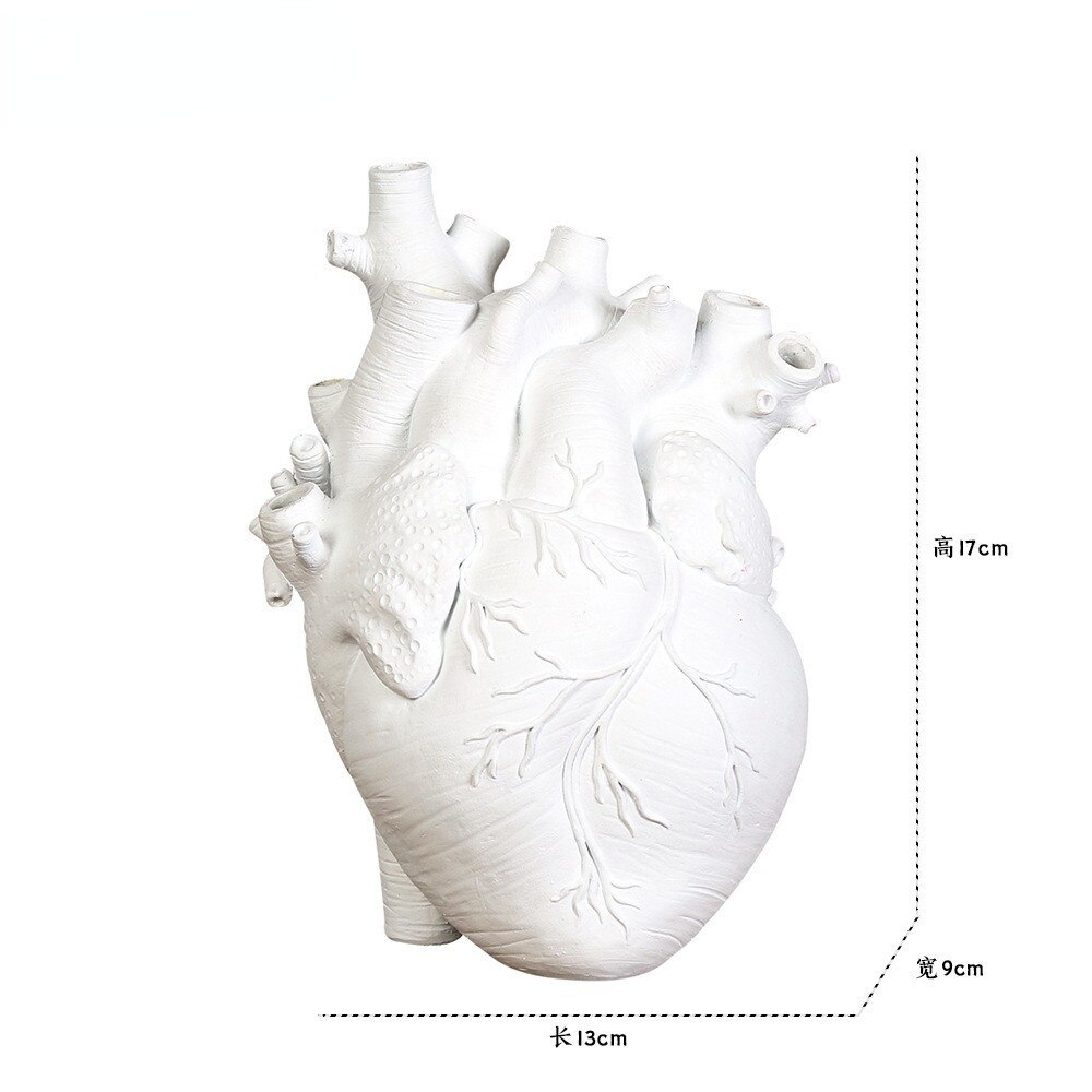 Florero con forma de corazón humano para decoración, decoración artesanal de Casa de Campo, sala de estar, dormitorio, adornos de encimera: White