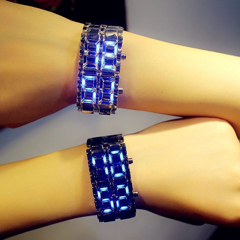 Blauw Lava Led Digitale Heren Horloge Stijl Ijzer Zwart Zilveren Armband Geïnspireerd Elektronische Horloge Часы Мужские