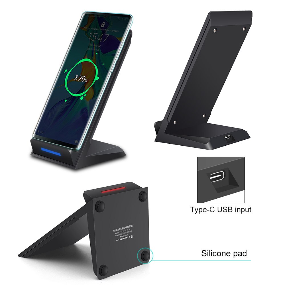 FDGAO Qi Wireless Charger For iPhone 12 11 Pro X XS Max XR 8 Samsung S20 S10E Note 10 9 15W Type C Fast Charging Stand Holder