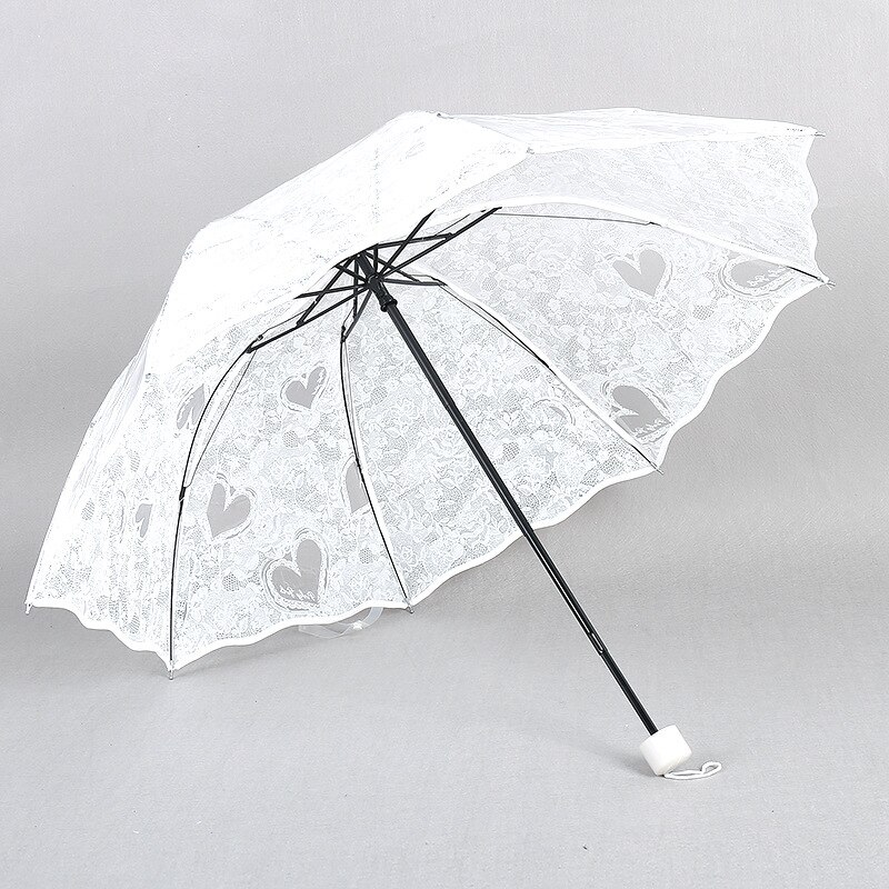 Love White Transparent Umbrella Three Folding Sakura Building Transparent Umbrellas