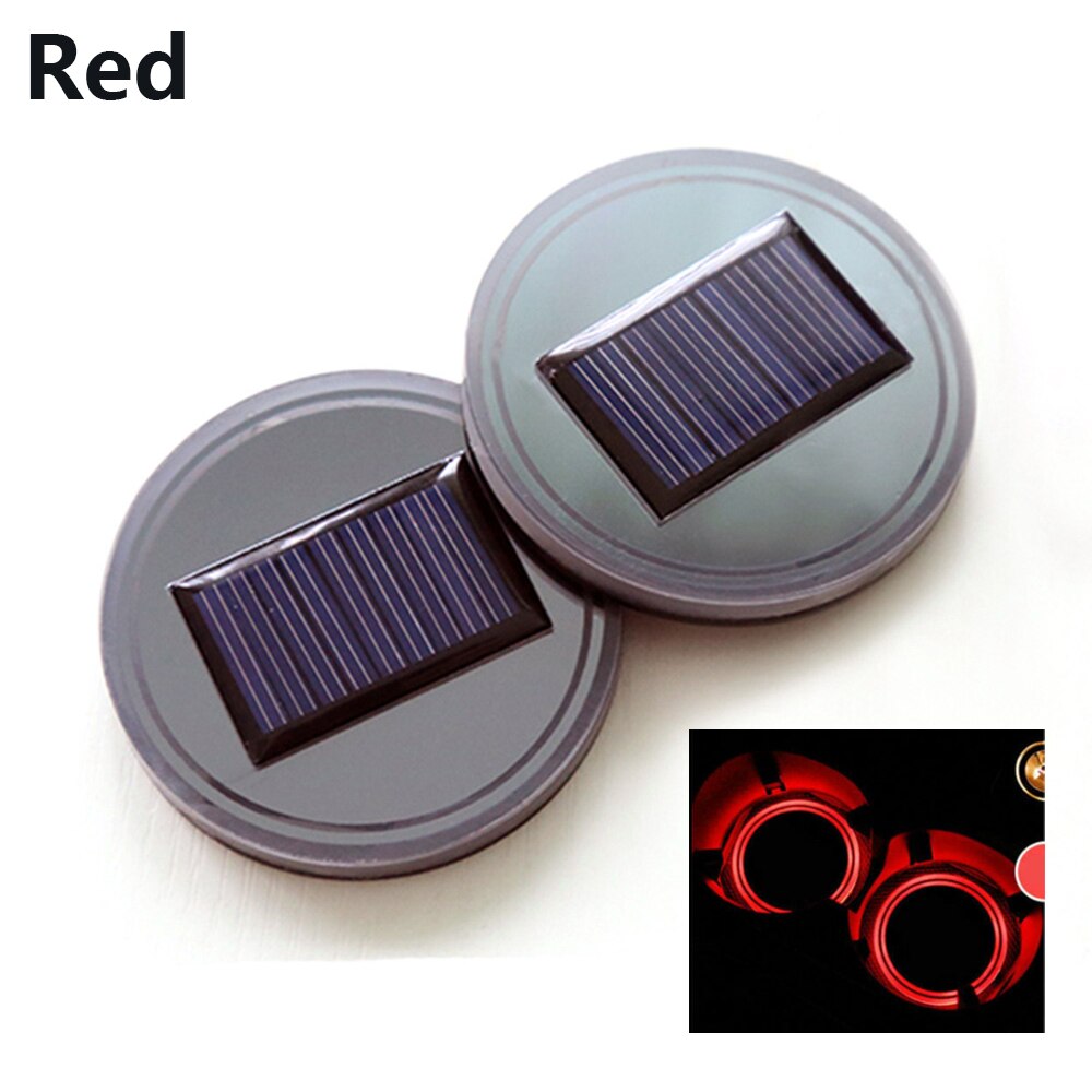 2PCS Cup Holder Led Solar Cup Pad Vehicle Cup Coaster Automotive LED Atmosphere Lights Water Cup Holder Lamp Anti-Slip Mat: Red