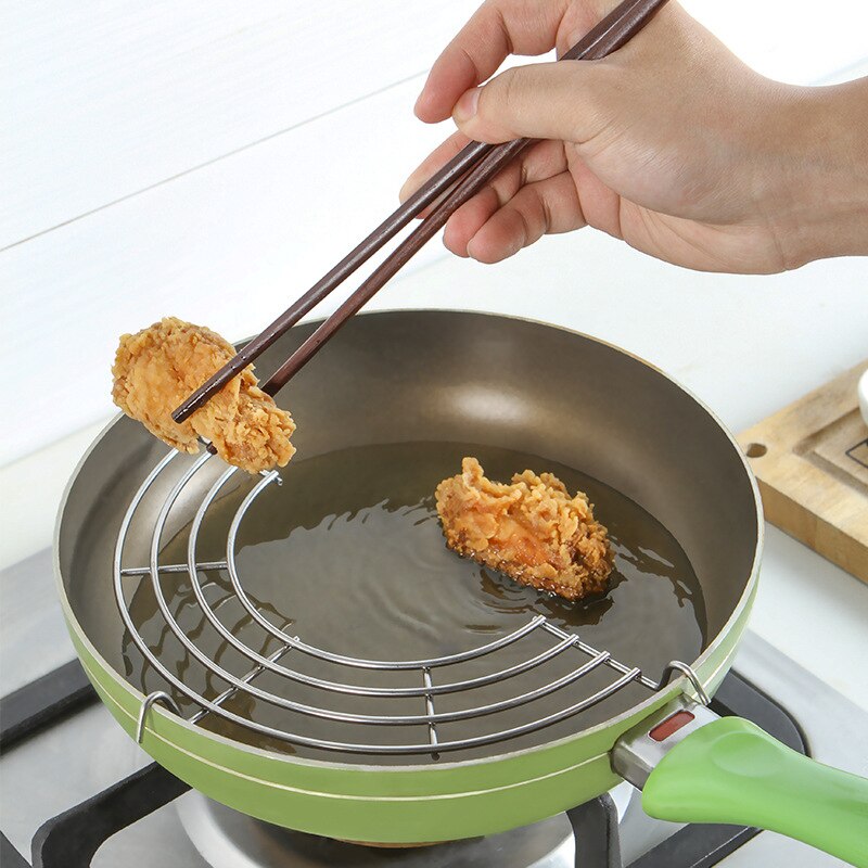 Vacclo 1 pc Semi-circular Oil Drain Rack Kitchen Frying Pan French Fries Fried Chicken Leg Meatballs Cooking Oil Filter Holder