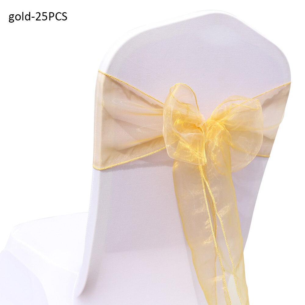 25 stk/parti bryllupsdekorationer stolebælte knude stolebetræk sløjfer bindebånd stole banket dekoration gennemsigtige forsyninger: Guld
