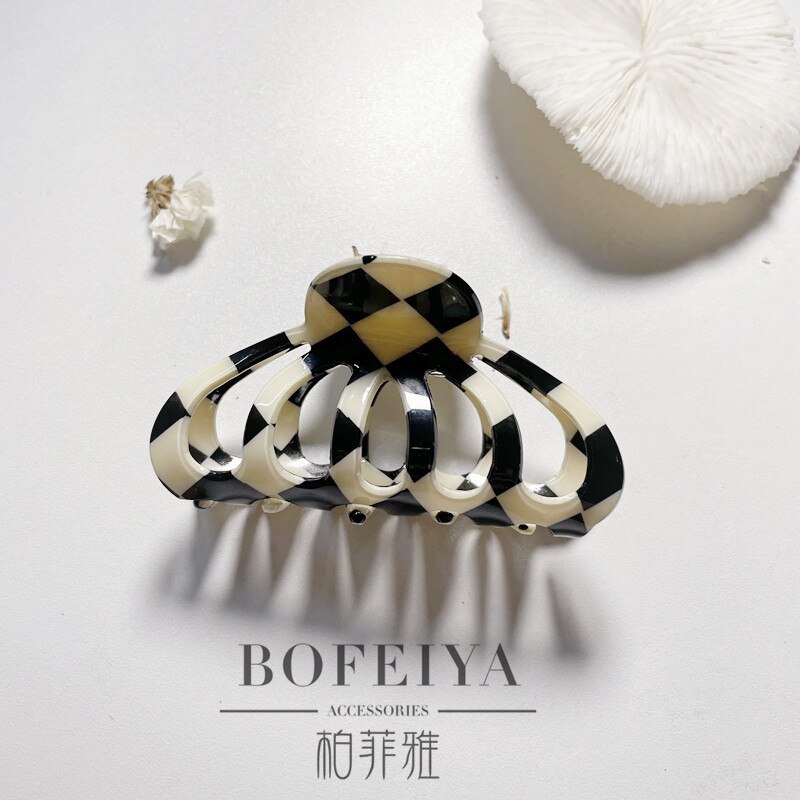 Zwart Wit Plaid Acetaat Haar Klauw Clips Voor Meisjes Grote Haarspelden Vrouwen Bobby Pin Accessoires Hoofddeksels Make Hair Styling Tool: 8.5cm