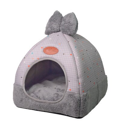 Blød varm kæledyr kat hund vintermåtte seng kat telt hus foldbar kennel hule leopard print hus til katte hunde sover: Grå / 27 x 27 x 28cm
