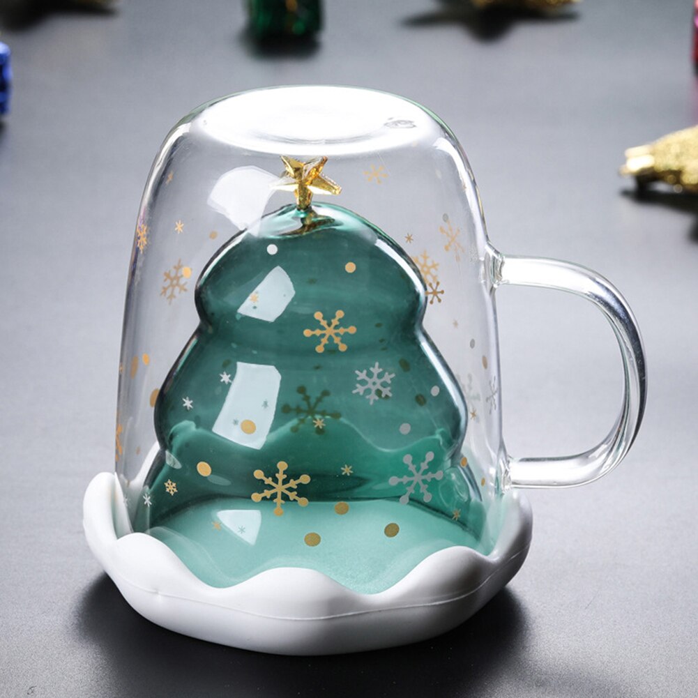 300ml jul värmebeständig dubbelvägg te kaffe glas kopp mugg drinkware xmas tree hushåll köks kopp