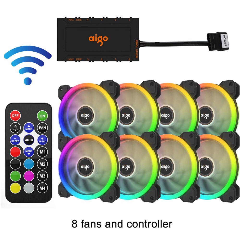 Aigo DR12 RGB Fan 120mm IR Remote Adjust Color Quiet PC Case Sets Cooling Fan CPU Cooler Gaming Case Controller Max 8fans