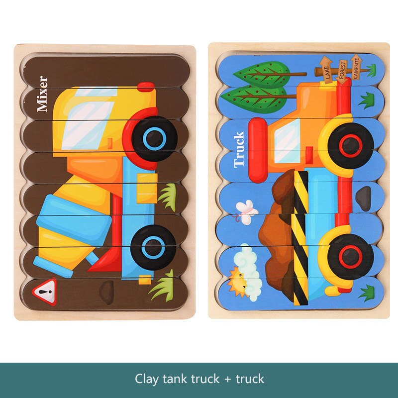 Children Cartoon Puzzle Baby Wooden Double-sided Jigsaw 3D Storytelling Stacking Puzzle Kid Educational Learning Toys: C