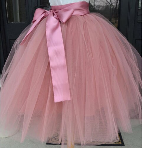 7 Capas Midi Falda de Tul para Niñas Faldas Tutú de Mujer Sólido Encaje Vestido de Enaguas Lolita Faldas Saia Jupe: Rojo rosado