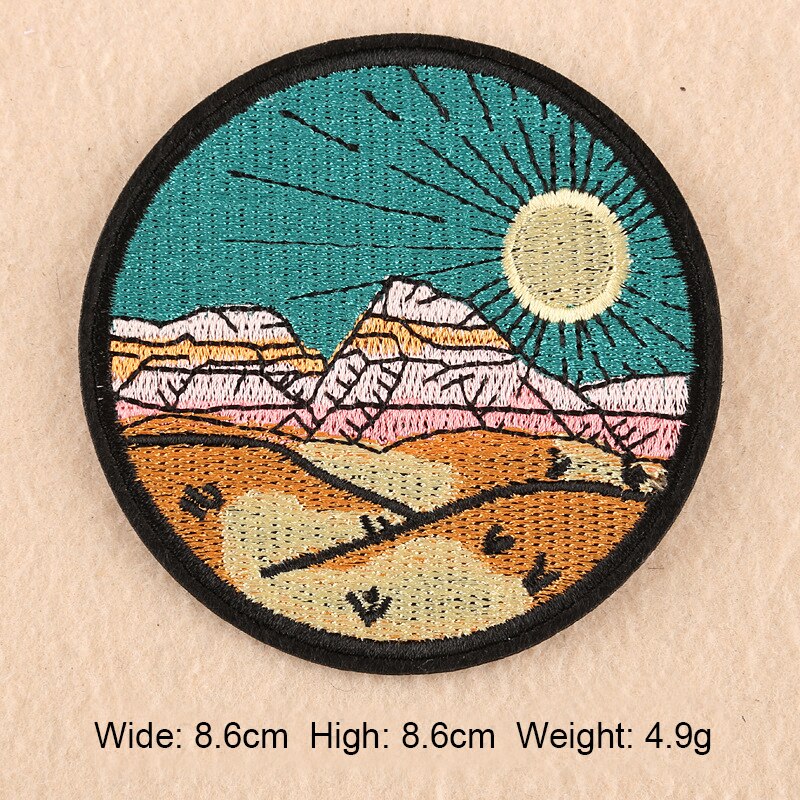 Computer Embroidered Cloth Paste Colorful Scenery Style Mountain Sea Sunrise Desert Beach Clothing Patch
