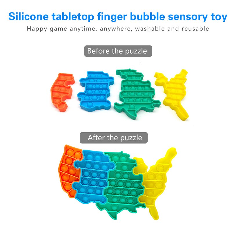 Color World Map Digital Silicone Puzzles Toys Children Fidgeting Adult Anti Stress Finger Hand Grip U.S. Map Decompression Toys