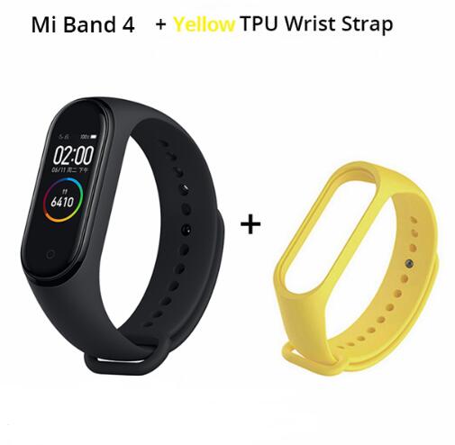 Original Xiaomi Mi Band 4 0.95" AMOLED Screen Smart Miband 4 Waterproof Heart Rate Fitness Wristband 135mAh Bluetooth 5.0 50ATM: add yellow starp