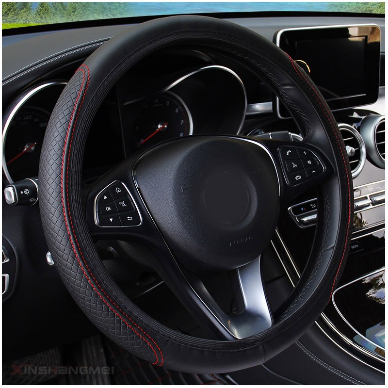Auto Auto Universele Stuurhoes Handschoen Microfiber Ademende Anti-Slip Cover 15 ''/38Cm Sport Steering wiel Case: Black red