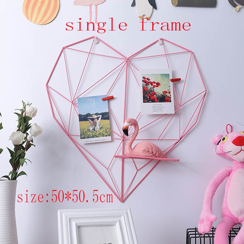 Ins-cadre Photo support étagères, décoration murale, cartes postales, cadre de grille en fer, décoration bricolage: Single Pink Frame
