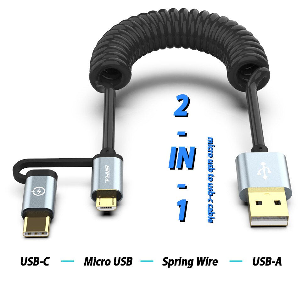 2 In 1 Usb Datakabel Draagbare Lente Micro Usb Type C Mobiele Telefoon Snel Opladen Oplaadkabel Voor Samsung galaxy Xiaomi Huawei