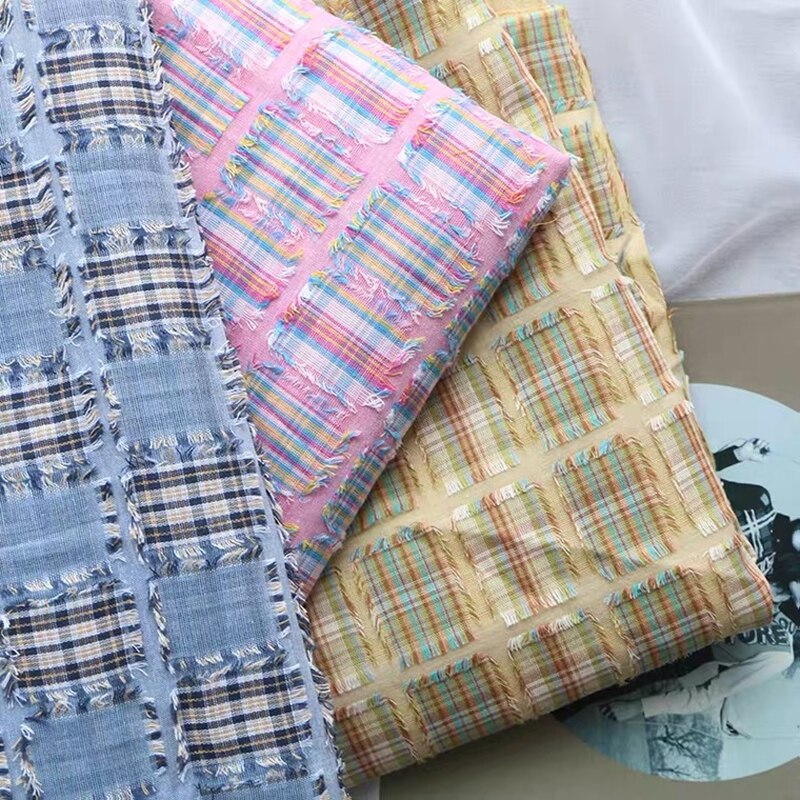 Tela de algodón puro para tela a cuadros, costura artesanal, retales, Camisa vaquera antigua, estilo Retro