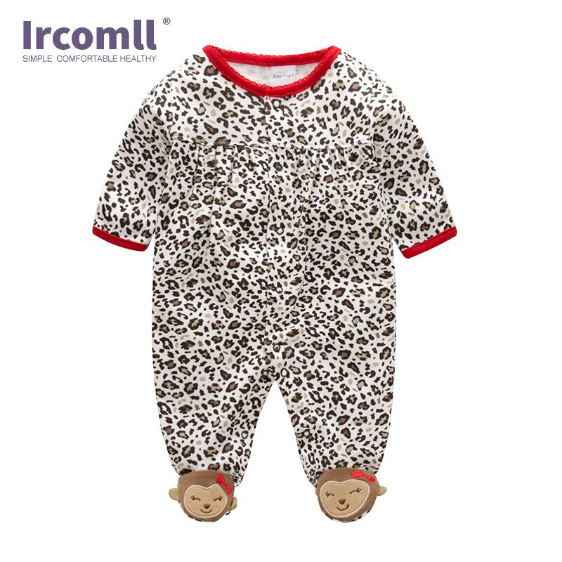 Ircomll – vêtements pour -né fille et garçon, combinaisons 100% coton imprimé léopard, chaussons pour bébé, printemps