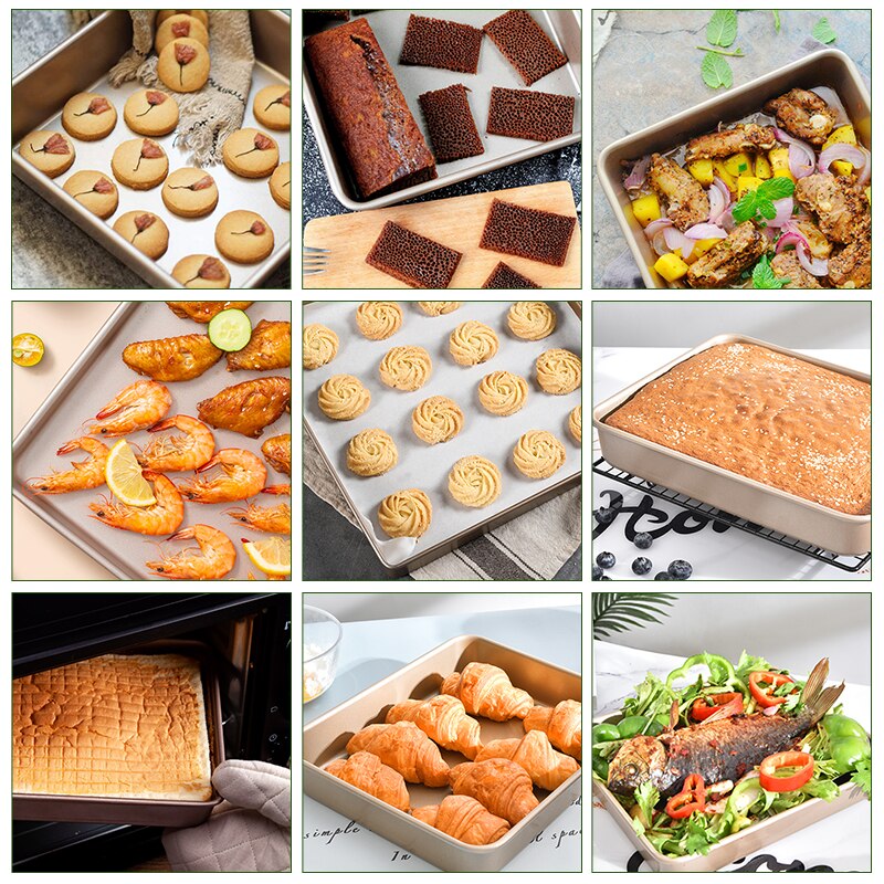 Baking Pan Cookies Sheet Rectangular Pan Jelly Roll Non stick Carbon Steel Cake Roll Metal Bakeware Biscuit Bread Loaf Pans