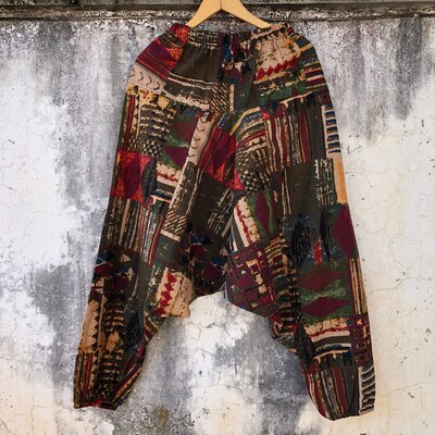Vintage Mannen Casual Vrouwen Thaise Harembroek Baggy Boho Losse Aladdin Boho Festival Hippy Kiel Hoge Taille Jumpsuit Broek