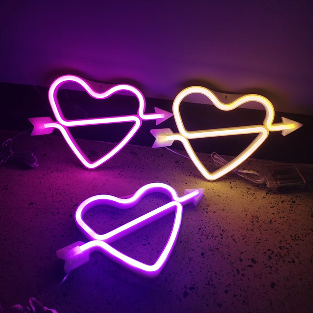 Heart Arrow Shape LED Neon Light Colorful Rainbow Neon Sign Wall Hanging Night Lamp for Home Party Wedding Festival