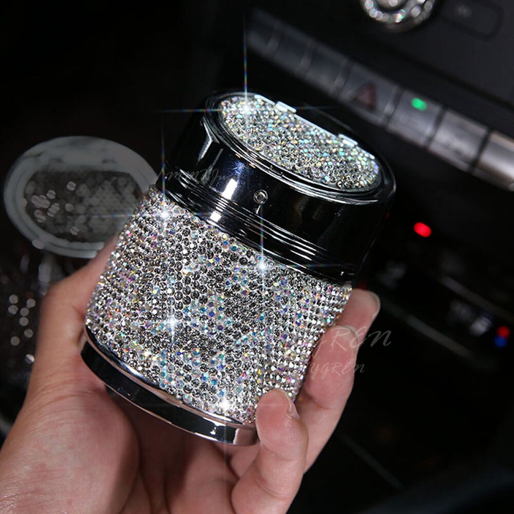 Cenicero de lujo de 6 colores para coche, color rosa, blanco, dorado brillante, con cubierta para coche, gran para mujeres y niñas