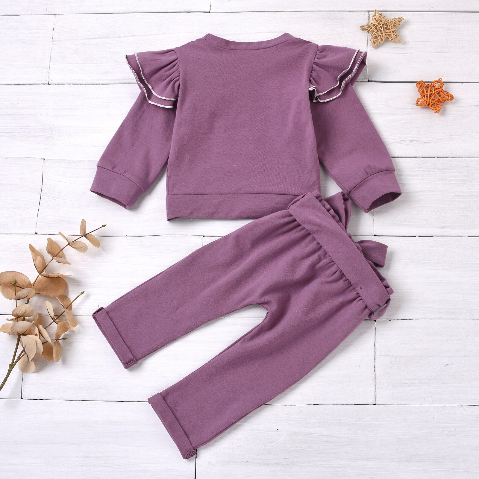 Focusnm 0-24m bebê recém-nascido meninas meninos conjuntos de roupas babados sólido manga longa pulôver moletom topos calças 2 pçs