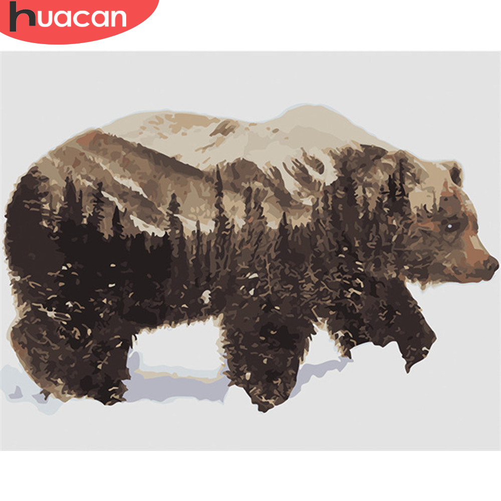 HUACAN cuadros por números animales pintura al óleo por números Kits de oso dibujo lienzo DIY invierno pintado a mano decoración del hogar