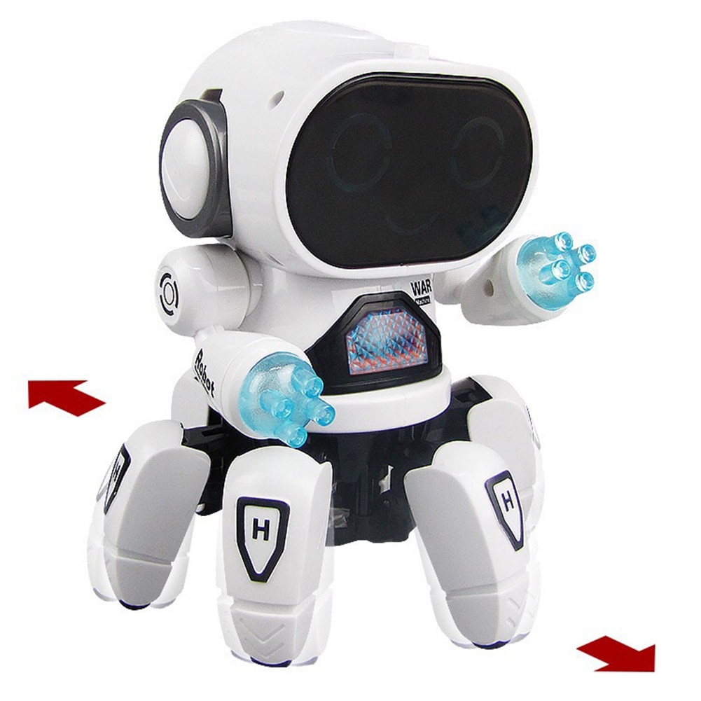 Robots inteligentes para niños, juguete de 6 garras, luz LED colorida, música, baile, Mini Robot eléctrico,