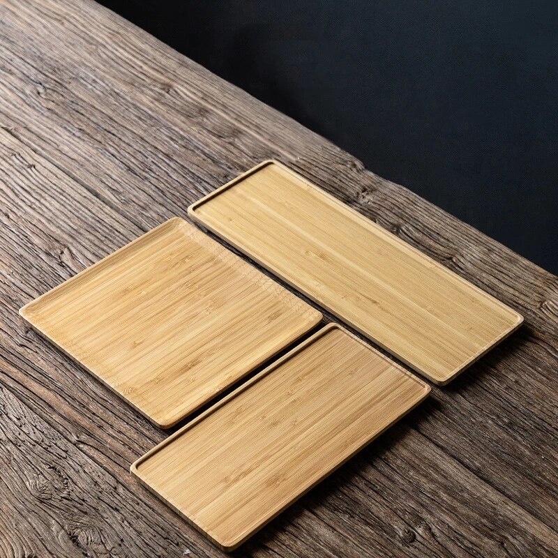 Rectangle Square Storage Plate Bamboo Bread Fruit Dishes Saucer Tea Tray Dessert Dinner Plates