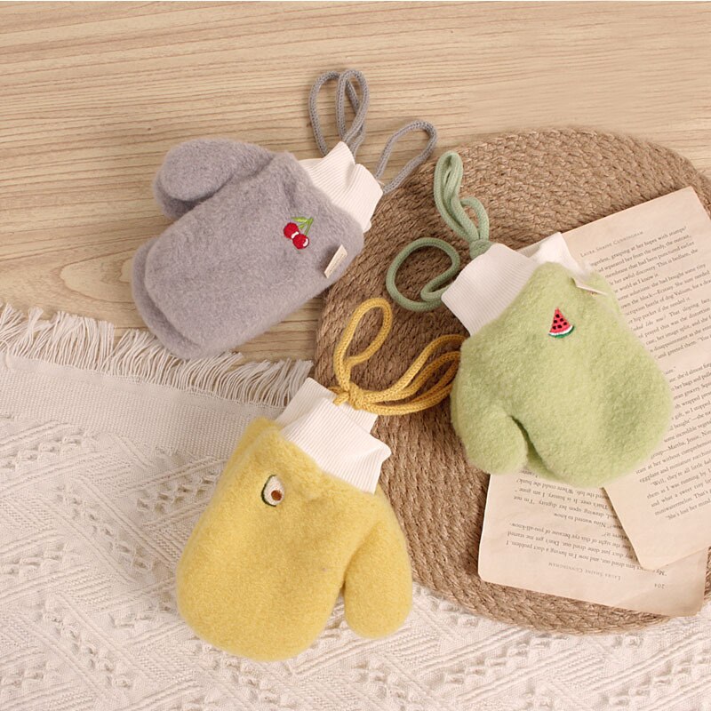 Bear Leader Children's Winter Gloves Cartoon Fruits Pattern Girl Boy Mittens Kids Wool Thick Warm Christmas Accessories