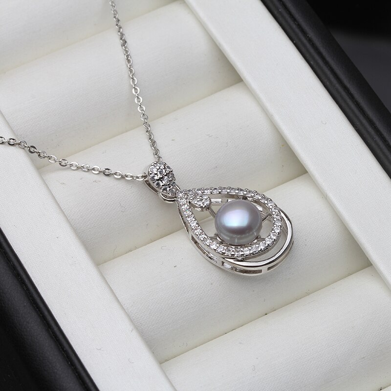 Collier à pendentif en argent Sterling pour femmes, collier de perles d'eau douce naturelles blanches à la , de mariée, 925: grey pearl pendant