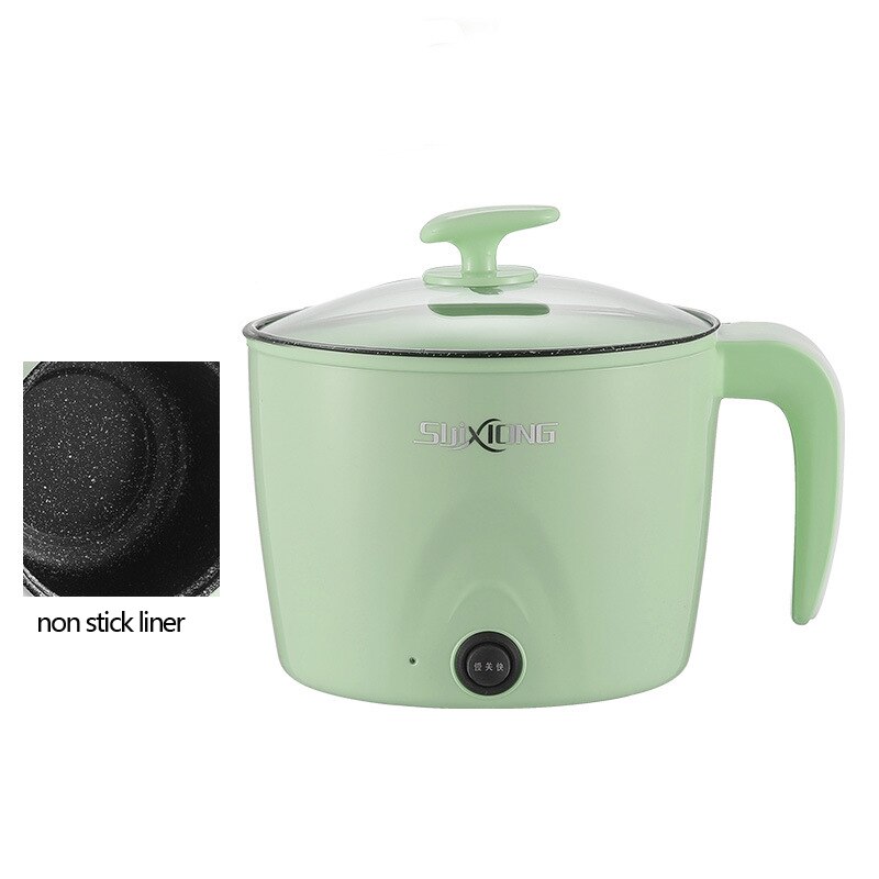 Electric Cooker 1.8L Electric Multicooker 220V Household Pot for 1-2 People Rice Cooker Single/Double Layer Non-stick Pan: Green pot / UK