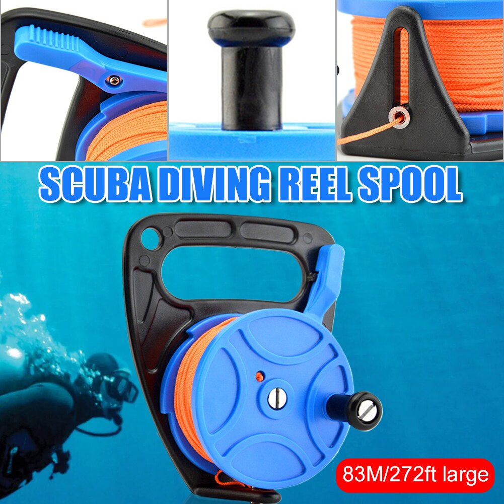 Scuba Diving Reel with Thumb Stopper Handle 272ft Line SMB Reel for Wreck Exploration Recreational Diving Spearfishing Clip Hook