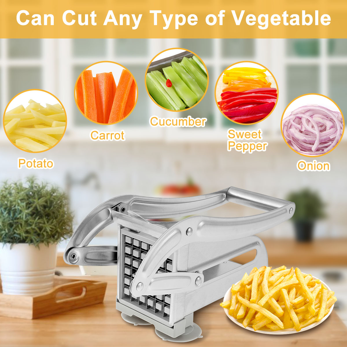Franse Fry Cutter RVS Aardappelversnipperaar Snel Snijden Aardappelchipsnijder met 36/46 Gaten Messen Handmatige Voedselsnijder Dicer